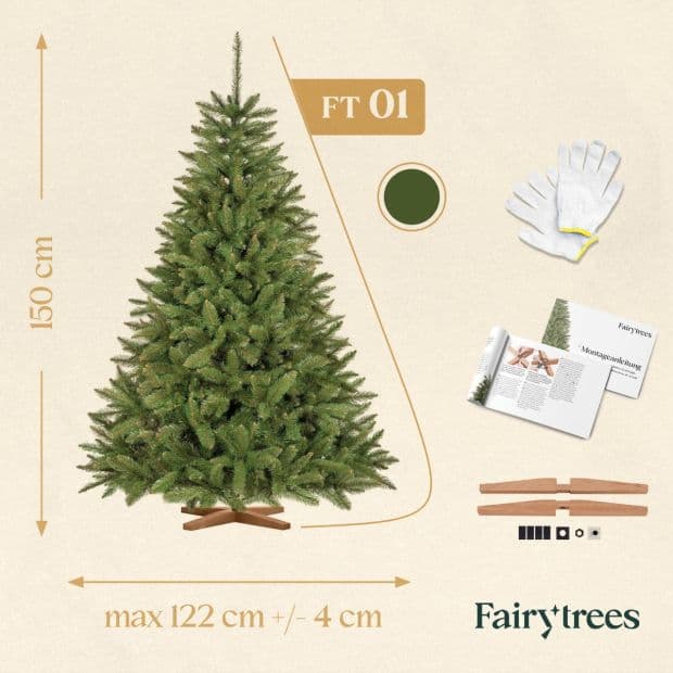 FairyTrees FT01 Knstlicher Weihnachtsbaum - Fichte Natur 150 cm -  regelmige Form - grn