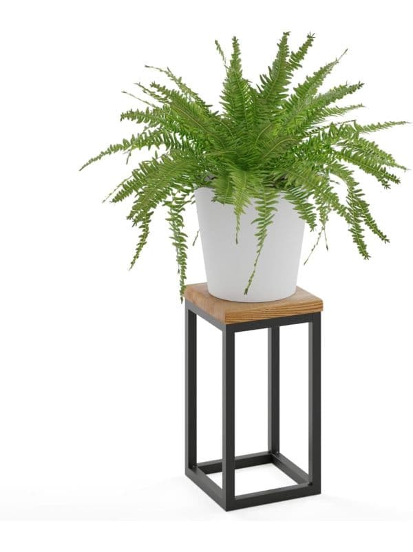 Blumenständer Metall Schwarz mit Holzplatte 30 cm
