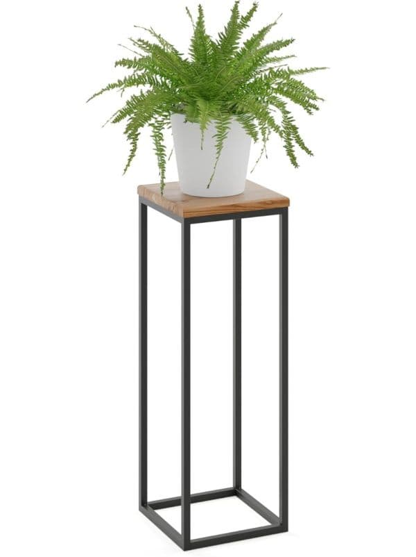 Blumenständer Metall Schwarz mit Holzplatte 70 cm