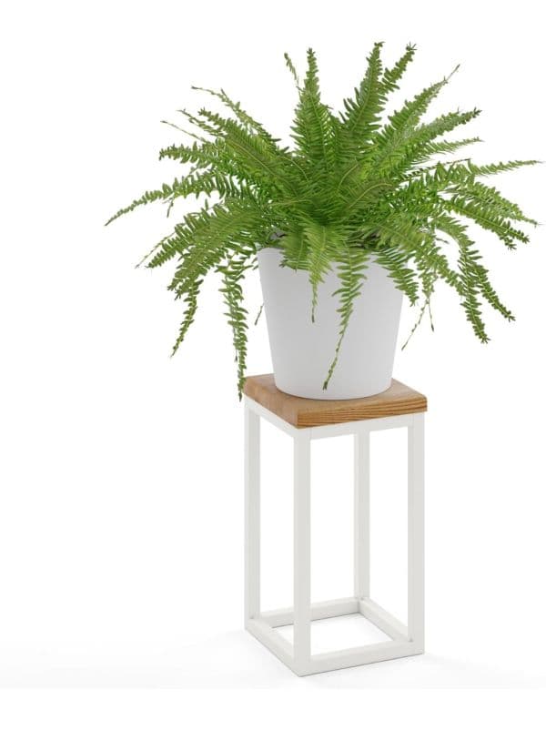 Blumenst&auml;nder Metall Wei&szlig; mit Holzplatte 30 cm