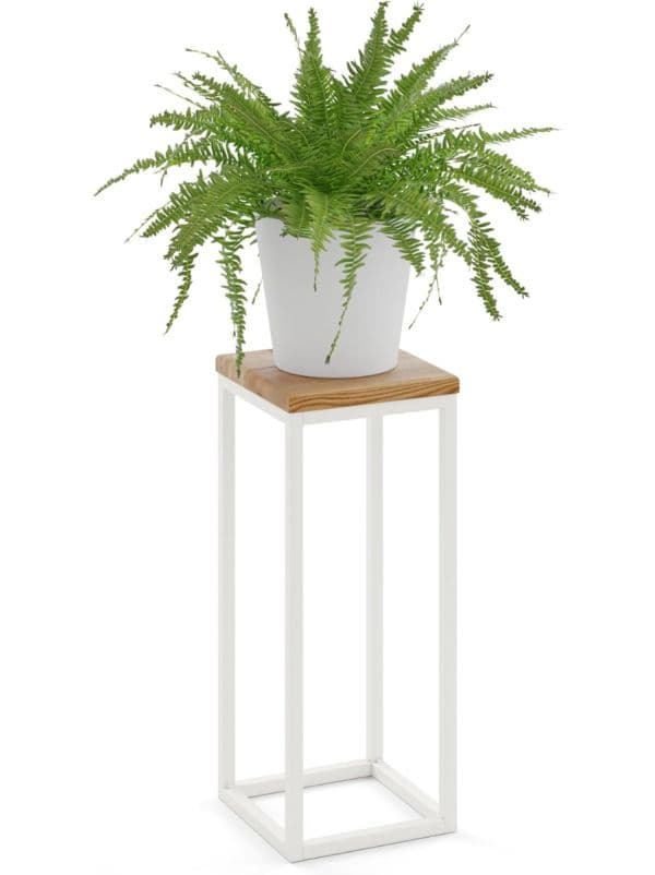 Blumenst&auml;nder Metall Wei&szlig; mit Holzplatte 50 cm