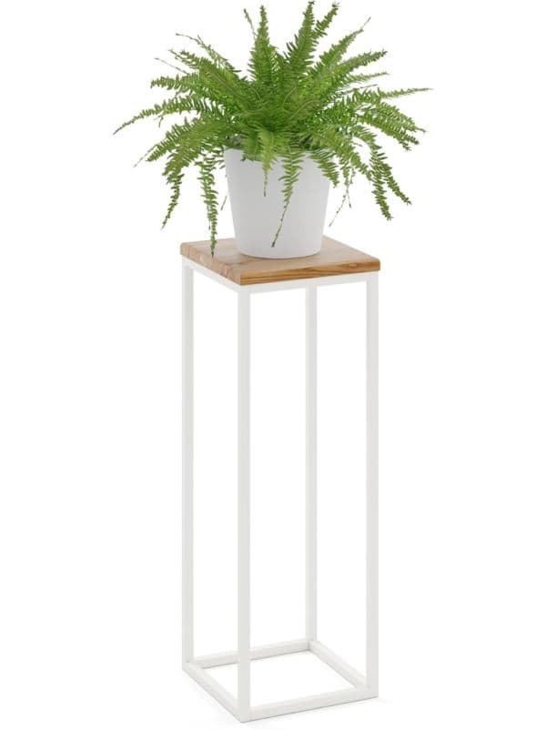 Blumenst&auml;nder Metall Wei&szlig; mit Holzplatte 70 cm
