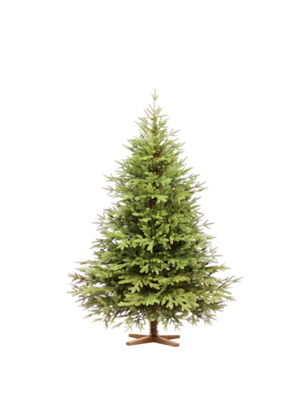 Künstlicher Weihnachtsbaum FairyTrees FT06-180 – 180 cm hohe Nordmanntanne mit zu 100 % spritzgegossenen PE-Zweigen und stabilem Eschenholzständer.