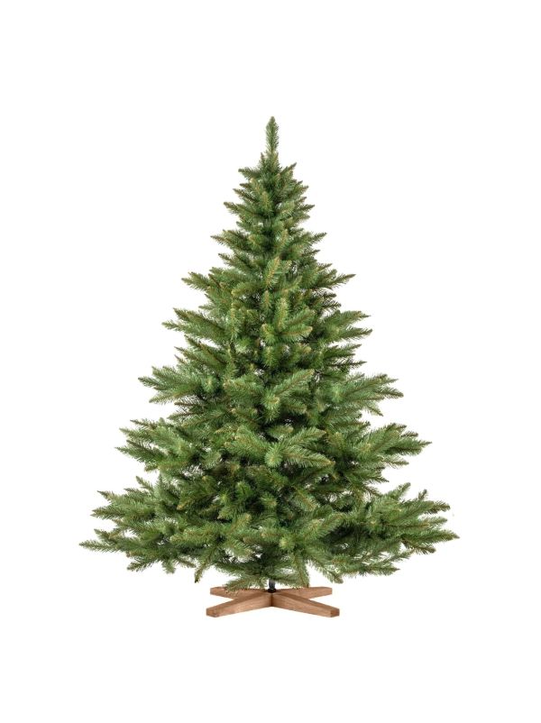 Künstlicher Weihnachtsbaum FairyTrees FT14-180 – Nordmanntanne mit 180 cm Höhe, dichten PVC-Zweigen und einem Eschenholzständer.