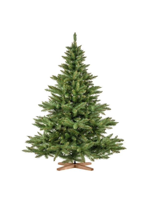Künstlicher Weihnachtsbaum FairyTrees FT14-180 – Nordmanntanne mit 180 cm Höhe, dichten PVC-Zweigen und einem Eschenholzständer.