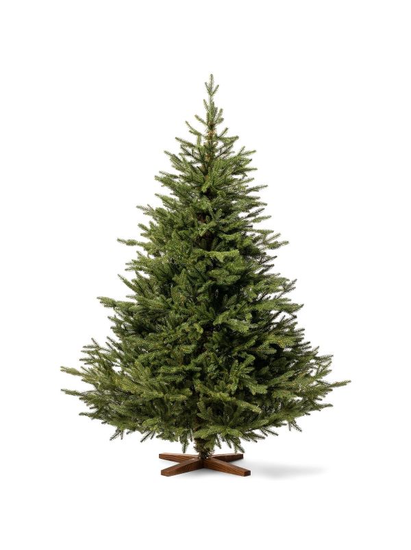 Künstlicher Weihnachtsbaum FairyTrees FT06-180 – 180 cm hohe Nordmanntanne mit zu 100 % spritzgegossenen PE-Zweigen und stabilem Eschenholzständer.