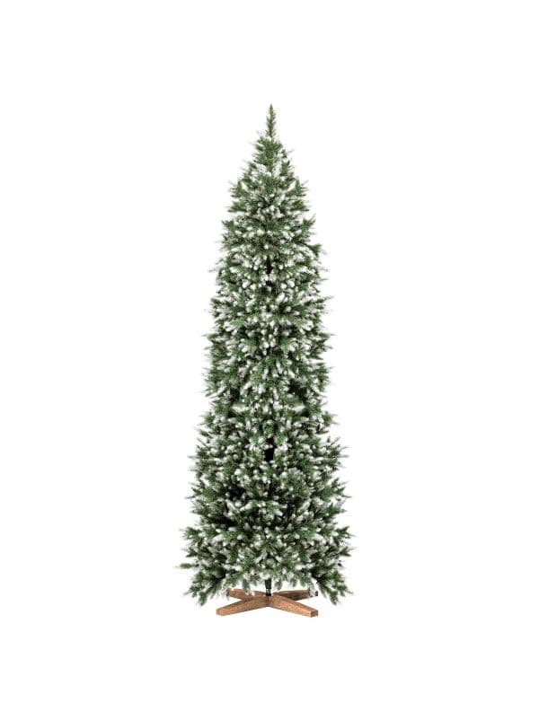 Fairytrees FT10 Schmaler künstlicher Weihnachtsbaum 180 cm - Nordmanntanne Premium 100% PE – grün mit weißen Spitzen